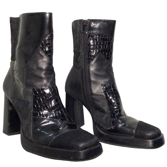 JEFFREY CAMPBELL 8.5 Maximal LC Platform Bootie Square Toe Patchwork Exotic Boot - Picture 2 of 12